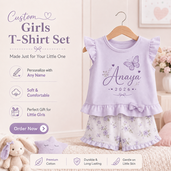 Personalized Girls T-Shirt & Shorts Set - Purple