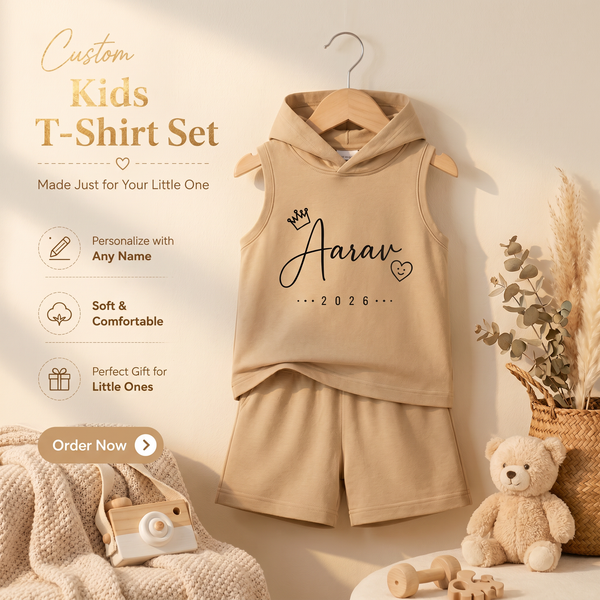 Personalized Kids T-shirt and shorts Pair - Beige