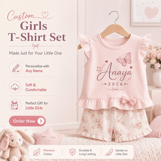 Personalized Girls T-Shirt & Shorts Set - Pink